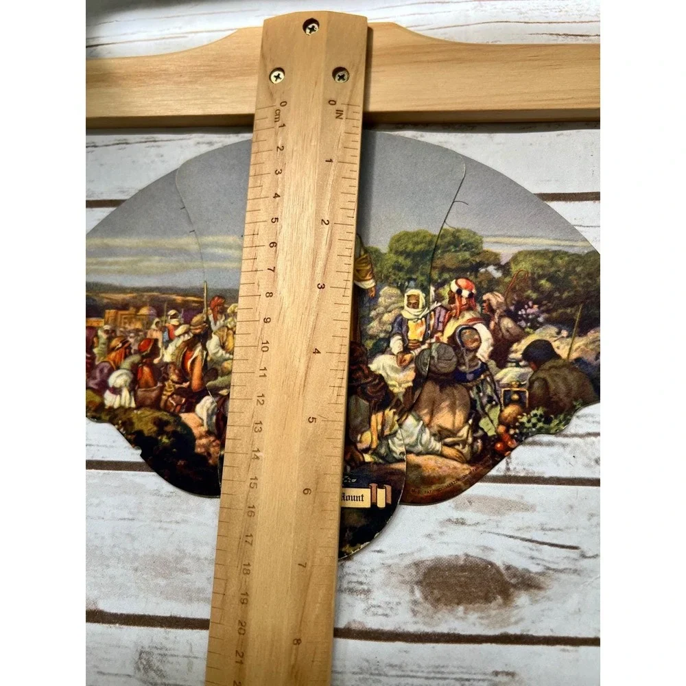Vintage Collectible Ladies Expandable Cardboard Sermon on the Mount Folding Fan